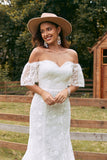 Vestido de novia de tren de barrido de encaje de sirena marfil con mangas