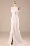 Simple Sirena de marfil sin espalda Vestido de novia largo con hendidura