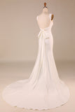 Vestido de novia simple de sirena de marfil con moño trasero