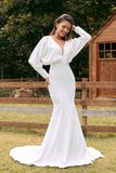 Vestido de novia sirena de manga larga marfil simple