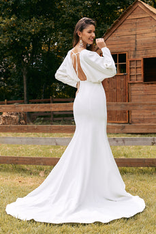 Vestido de novia sirena de manga larga marfil simple