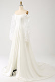 Vestido de novia largo de gasa Ivory A Line con mangas largas de mariposas 3D