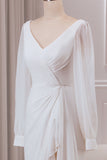 Vestido de novia de gasa de gasa de línea A con escote en V marfil