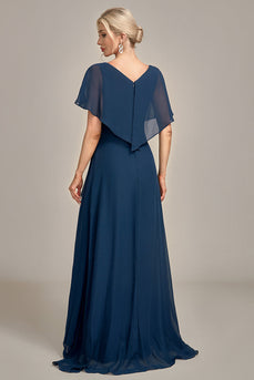 Vestido azul marino de lentejuelas asimétricas de línea A de la madre de la novia con abalorios