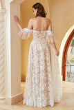 Precioso vestido de novia de encaje blanco A Line Off the Shoulder