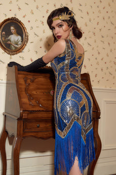 1920s vestido de lentejuelas azul