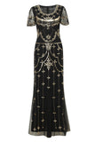 Vestido largo de lentejuelas de rubor negro de la década de 1920