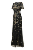 Vestido largo de lentejuelas de rubor negro de la década de 1920