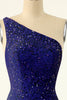 Cargar imagen en el visor de la galería, Royal Blue One Shoulder Lentejuelas Apretadas Vestido de cóctel