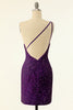 Cargar imagen en el visor de la galería, Vestido de cóctel de lentejuelas de un hombro morado