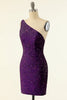 Cargar imagen en el visor de la galería, Vestido de cóctel de lentejuelas de un hombro morado