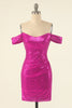 Cargar imagen en el visor de la galería, Fuchsia Off the Shoulder Lentejuelas Ajustado Vestido de Regreso a Casa
