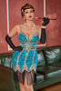 Cargar imagen en el visor de la galería, Azul Lentejuelas Gatsby 1920s Vestido Corto con Flecos