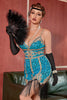Cargar imagen en el visor de la galería, Azul Lentejuelas Gatsby 1920s Vestido Corto con Flecos