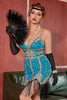 Cargar imagen en el visor de la galería, Azul Gatsby 1920s Vestido con flecos