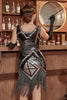 Cargar imagen en el visor de la galería, Vestido de la década de 1920 con flecos lentejuelas cuello en V