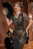 Cargar imagen en el visor de la galería, Negro Dorado Lentejuelas Vestido largas de la década de 1920