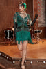 Cargar imagen en el visor de la galería, Verde Oscuro 1920s Gatsby Vestido con Flecos