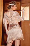 Rosa Dorado 1920s Gatsby Vestido con Flecos