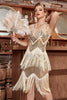 Cargar imagen en el visor de la galería, Dorado 1920s Vestido Gatsby con Flecos