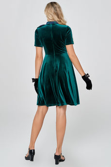 Vestido vintage de terciopelo a cuadros verde oscuro