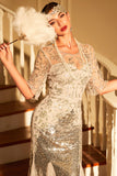 Gatsby Vestido 1920s Flapper Vestido corto Gris Lentejuelas Vestido vintage para fiesta