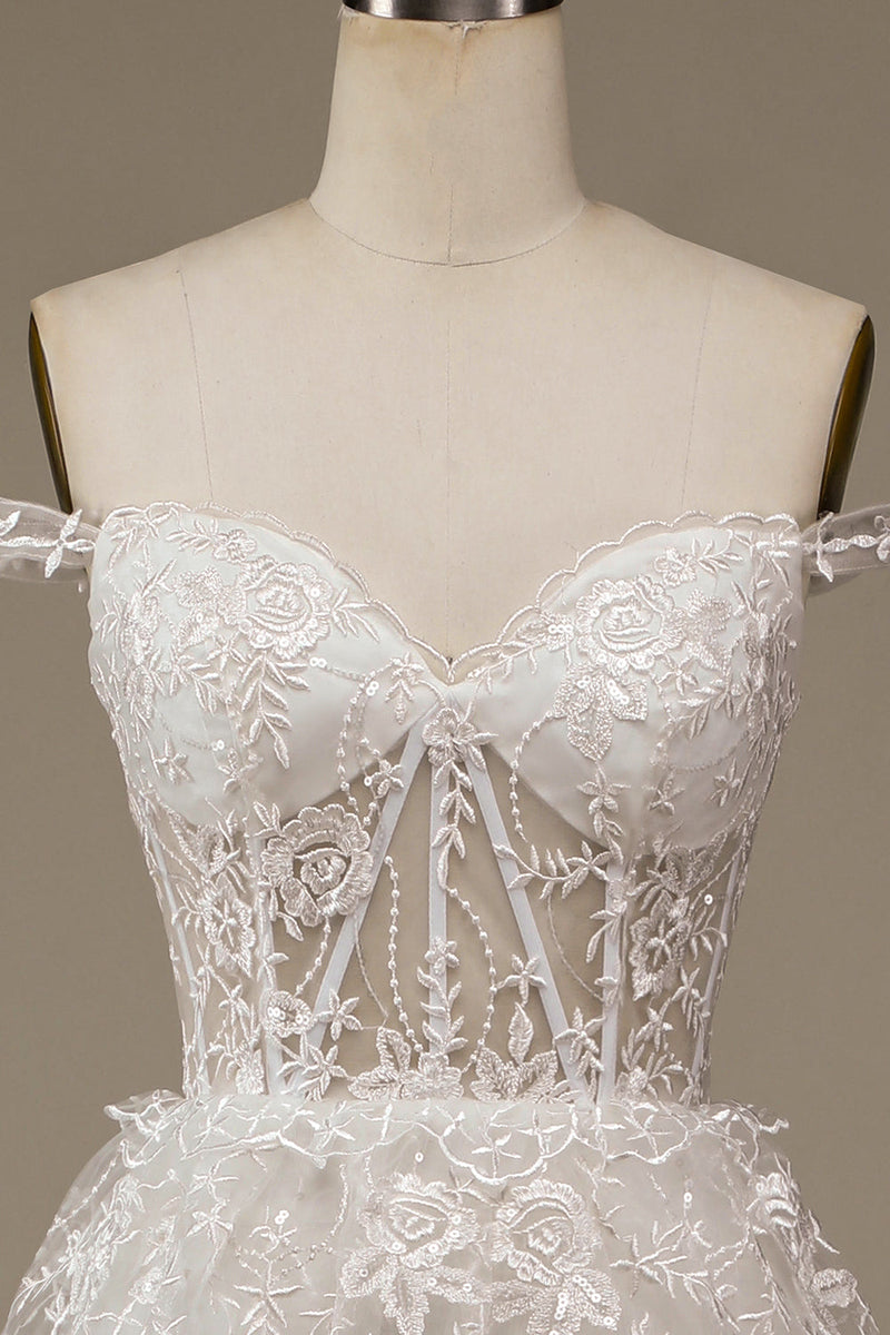 Cargar imagen en el visor de la galería, Vestido de novia de encaje blanco brillante con hendidura