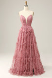A-Línea Rosa Vestido de Fiesta