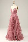 A-Línea Rosa Vestido de Fiesta