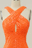 Cargar imagen en el visor de la galería, Naranja Halter Lentejuelas Sin Espalda Vestido de Fiesta