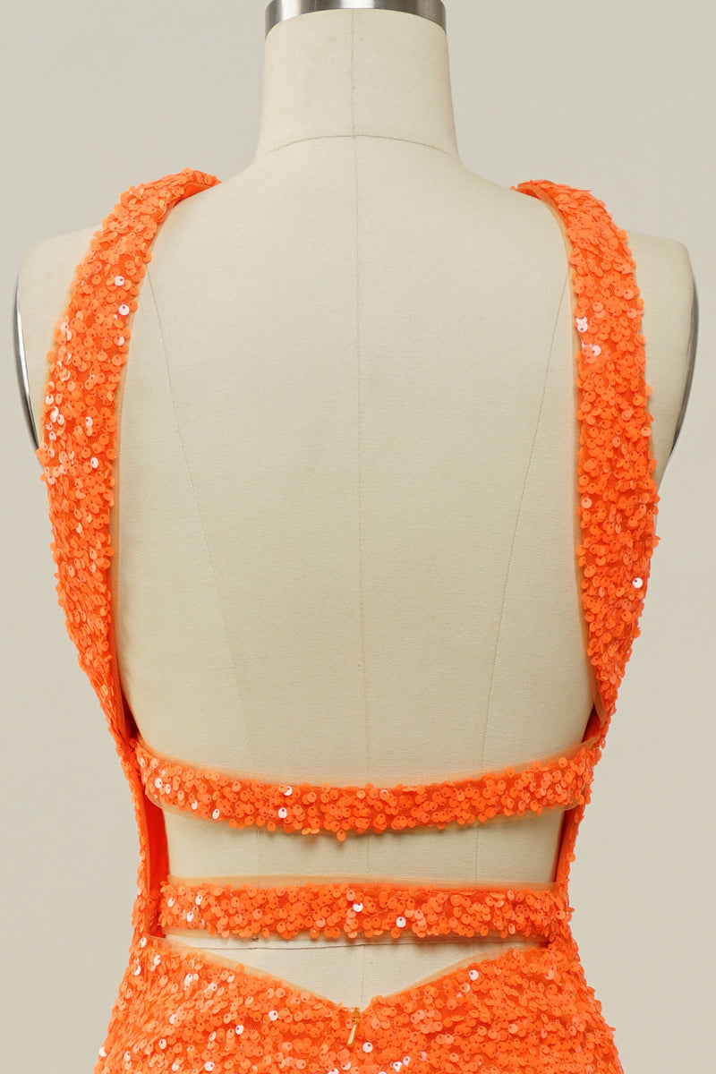 Cargar imagen en el visor de la galería, Naranja Halter Lentejuelas Sin Espalda Vestido de Fiesta