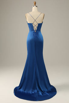 Azul Real Tirantes de Espagueti Sirena Vestido Formal