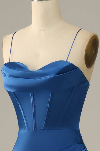 Azul Real Tirantes de Espagueti Sirena Vestido Formal