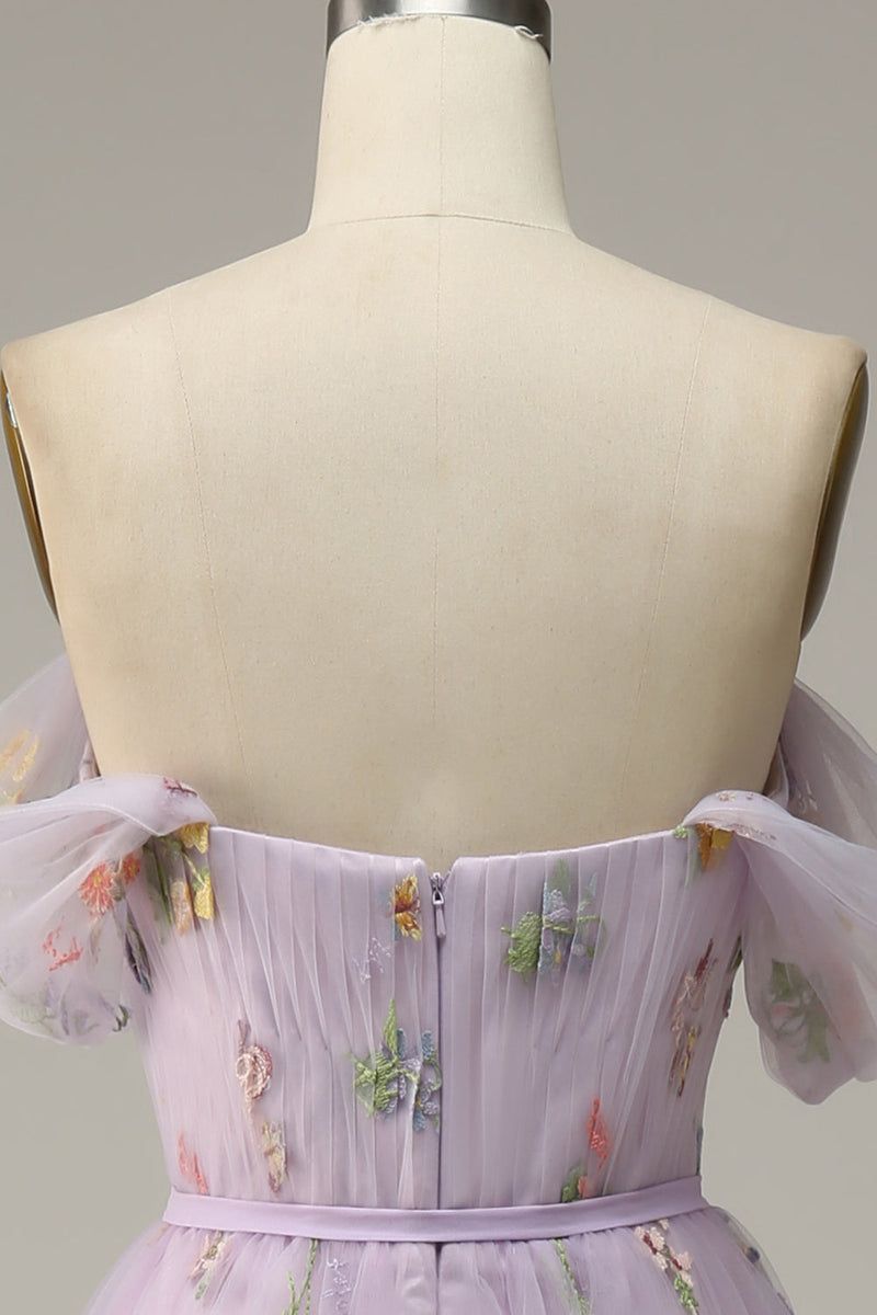 Cargar imagen en el visor de la galería, Lavanda A Línea Tul Fuera del Hombro Vestido de Fiesta