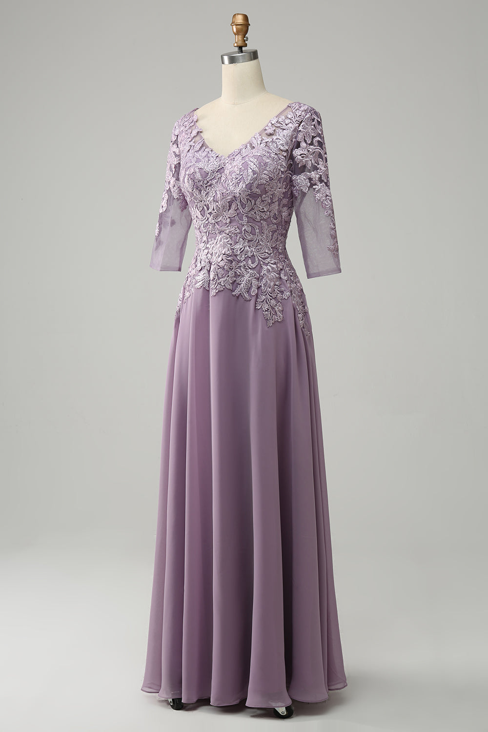 Gris Púrpura Vestido de Madrina Con Encaje