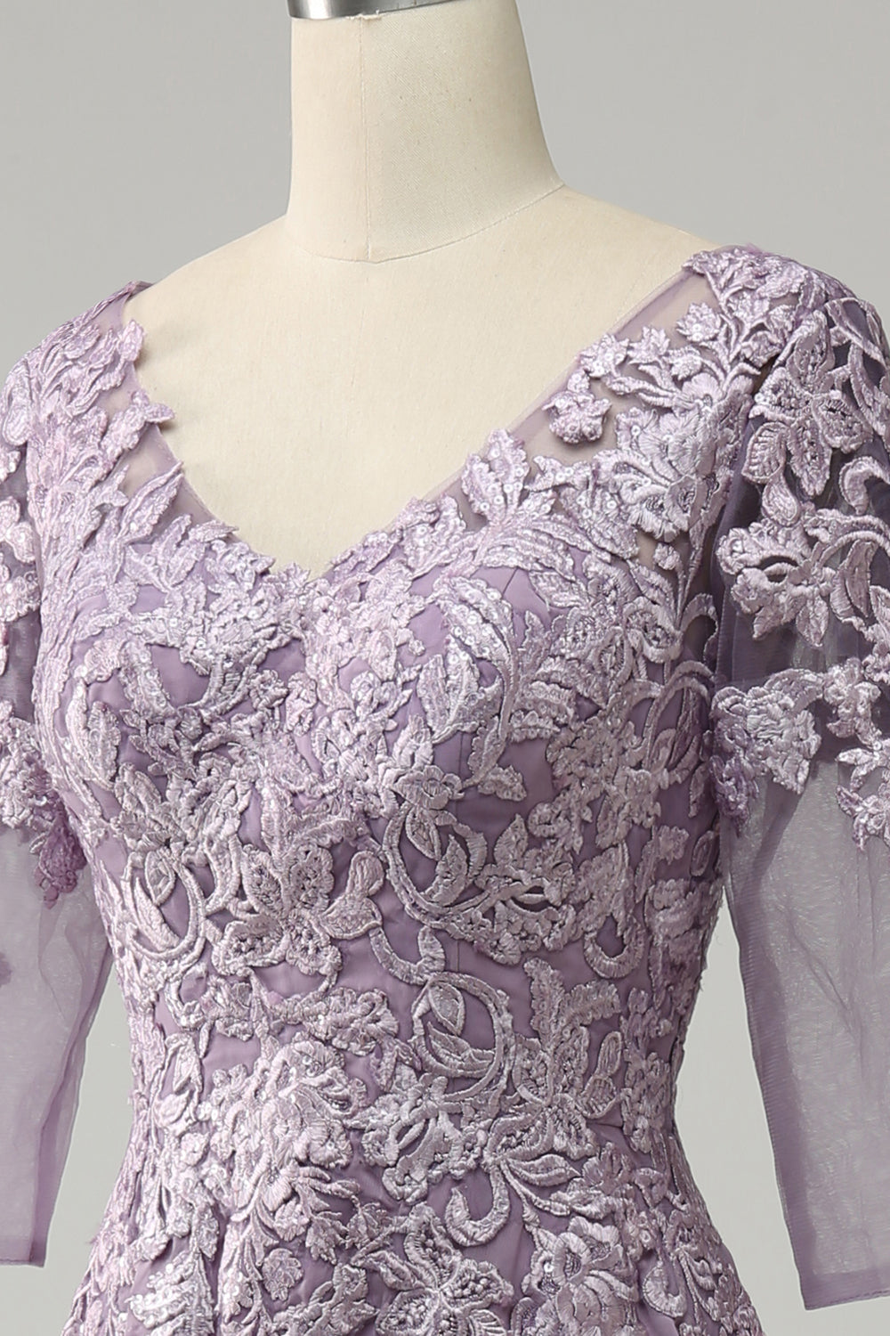 Gris Púrpura Vestido de Madrina Con Encaje
