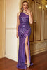 Cargar imagen en el visor de la galería, Púrpura Un Hombro Lentejuelas Vestido de Noche