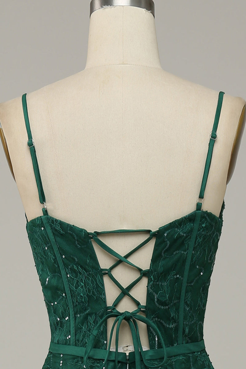 Cargar imagen en el visor de la galería, Encaje Verde Oscuro Vestido de Fiesta Tirantes de Espagueti