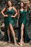 Sirena Tirantes de Espagueti Verde Oscuro Vestido de Fiesta