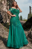 Sirena Fuera del Hombro Verde Escuro Vestido de Fiesta Con Apliques