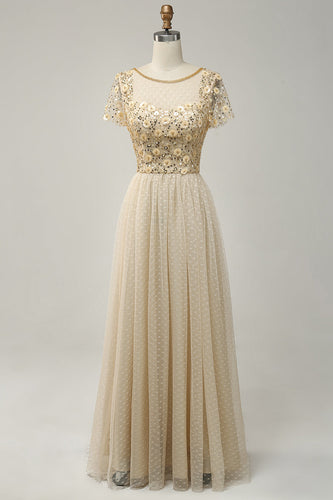 Albaricoque Tul A Line Vestido de Fiesta Con Apliques