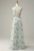 Cargar imagen en el visor de la galería, Vestido de dama de honor azul floral Boho Long Chiffon