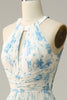 Cargar imagen en el visor de la galería, Vestido de dama de honor azul floral Boho Long Chiffon