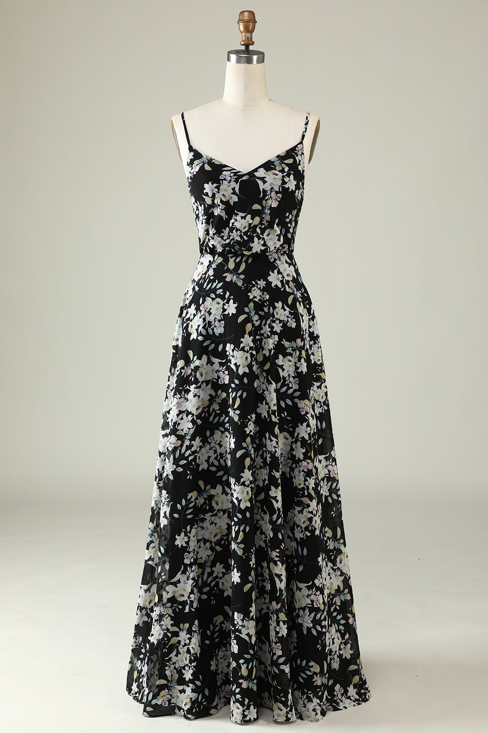 Vestido de Dama de Honor Boho Chiffon Flor Blanco Negro