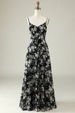 Vestido de Dama de Honor Boho Chiffon Flor Blanco Negro