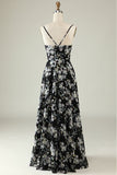 Vestido de Dama de Honor Boho Chiffon Flor Blanco Negro