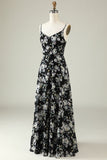 Vestido de Dama de Honor Boho Chiffon Flor Blanco Negro