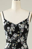 Vestido de Dama de Honor Boho Chiffon Flor Blanco Negro