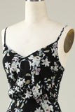 Vestido de Dama de Honor Boho Chiffon Flor Blanco Negro