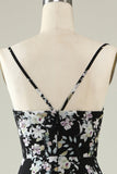 Vestido de Dama de Honor Boho Chiffon Flor Blanco Negro